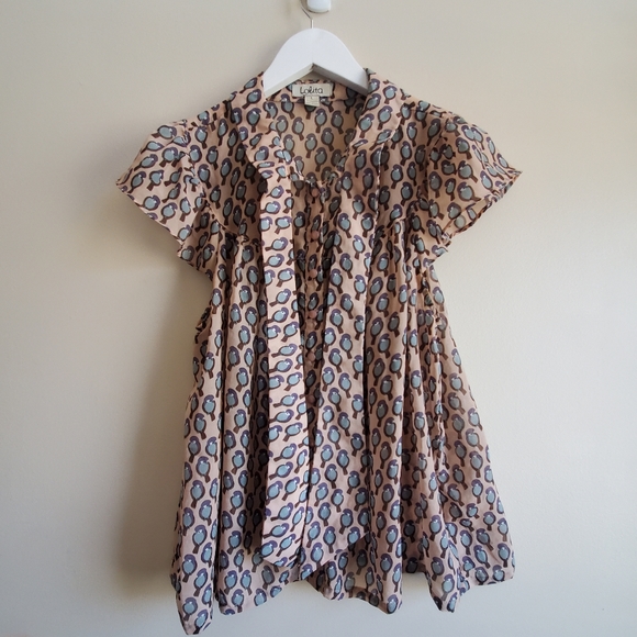 Vintage Lolita short sleeve blouse with bird printed pattern, bow front, Large - Picture 3 of 5